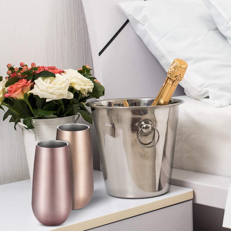 Maxdot 6 Pieces Champagne Tumbler Stemless Flutes Double Insulated Mini With Lips Stainless Steel Cocktail Cups for Coffee Wine Glass (Rose Gold) - Image 4